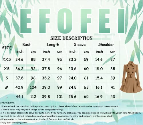 EFOFEI Damen Elegant Cotton Wollmischung Outwear Langarm Casual Jacke Elegant Princess Style Mantel Schwarz XXS