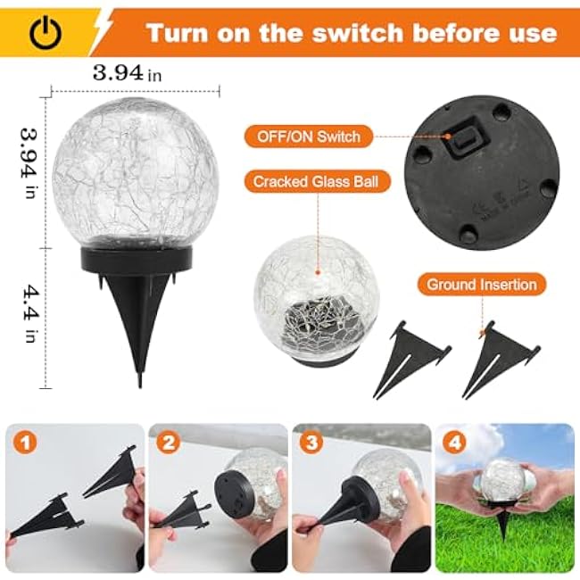 Solar Globe Lights Outdoor Waterproof-Solar Balls-Solar Garden Lights-Orbs for Outside 4 Pack Cracked Glass Ball for Lawn Patio Yard Backyard Decorations