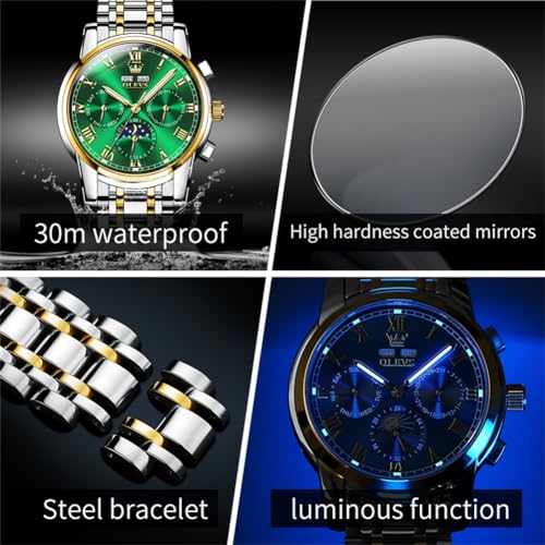 Image of OLEVS Mens Automatic Watch Mechanical Self Winding Luxury Business Dress Moon Phase Stainless Steel Calendar Wrist Watches for Men Waterproof Luminous