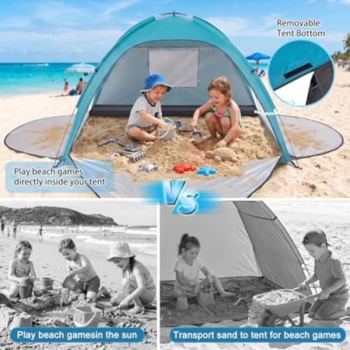 Toldo de playa portátil e impermeable con protección solar UV y tres puertas ventiladas 7