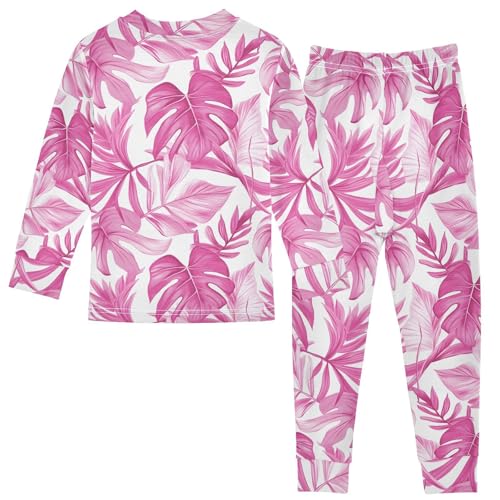 ALAZA Tropical Red Palm Tree Leaf 2 Piece Pajama Set Long Sleeve Top and Pants Sleepwear Unisex2