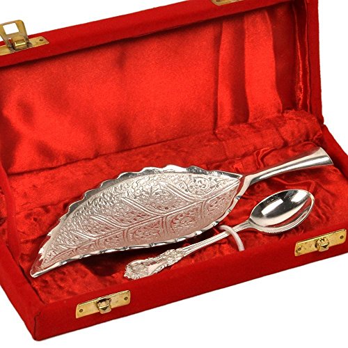 Little India Silver Polished Leaf Shape Brass Freshener Set (267, Silver) - Image 3 thumbnail
