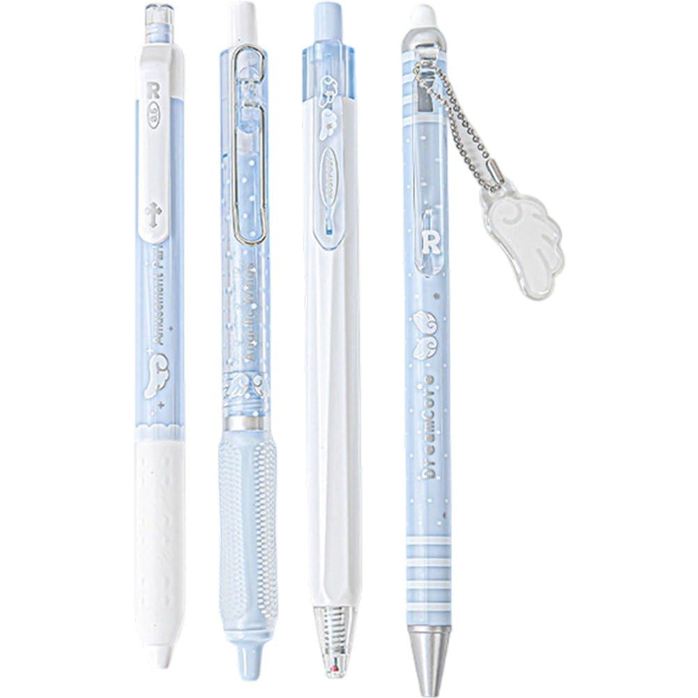 Fituenly 4pcs/set Angelic Pearlescent Gel Pen 0.5mm Cute Gel Pen Quick-drying Water-based Black Ink Writing Stationery for Students, Office Accessories
