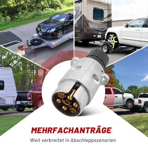 RED WOLF 7 Polig Metall Anhänger Stecker, 7 Poliger Anhängerstecker 12V Wasserdicht mit Aluminium-Guss Gehäuse, für PKW LKW Wohnwagen Anhänger 7-Pol Pin Anhängerkupplung Nach ISO 1724