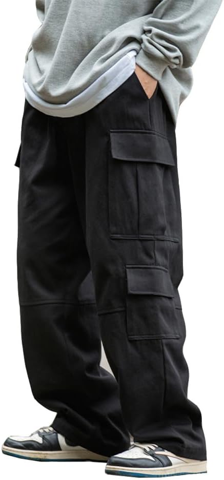 THWEI Mens Cargo Pants Drawstring Elastic Waist Casual Baggy Pant Streetwear Multi Pockets