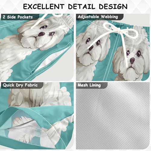 Boccsty Cartoon White Bichon Frize Dog Boys Swim Trunks Baby Kids Swimwear Summer Toddler Beach Board Shorts 2T3