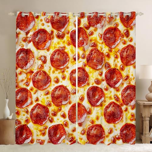 Castle Fairy 3D Pizza Printed Window Curtains,Cheese Pizza Curtain,Food Print Window Drapes for Kid Teens Boys Young Man,Modern Bedroom Decorative,Pizza Curtain,38Wx54L