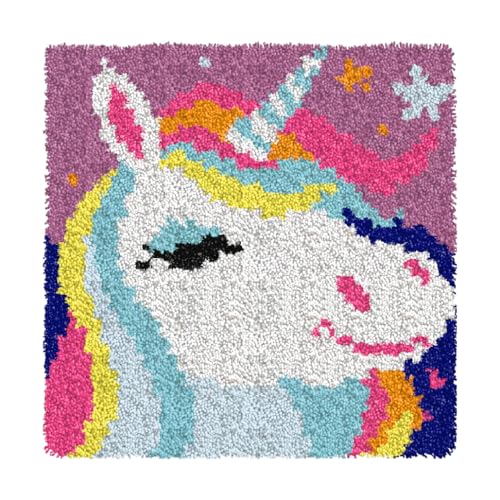 Image of Numptain Latch Hook Kits for Adults,DIY Rug Crafts Unicorn Pattern Color Printed Canvas,Latch Hook Kits for Beginners Handmade Needlework Crafts Home Decoration,12 inchx12 inch NT22