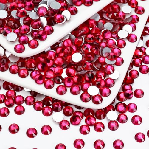 Image of 1440PCS SS8 Crystal Glass Flatback Rhinestones, Round Flat Back Crystal Gems for Nail Art and Craft Clothes, Glue Fix Diamond Stones Hot Pink (2.3-2.5mm)