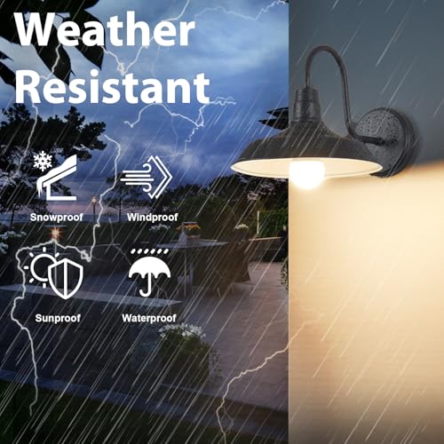 Image of 2-Pack Barn Lights Outdoor, Gooseneck Exterior Lighting Fixture, Aluminum Porch Light, Farmhouse Outdoor Wall Light, Outside Sconce Light for Patio, Garage
