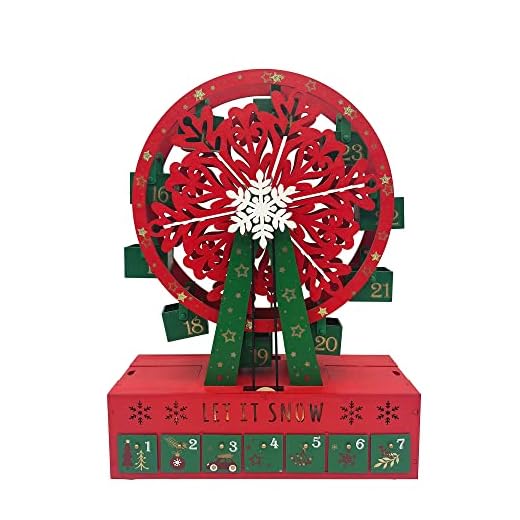 PE Noël Calendrier de l'Avent en Bois - Grande Roue Entraînée par un Moteur électrique et des lumières LED - 24 Tiroirs à Remplir des bonbons et des petites surprises pour les adultes et enfants