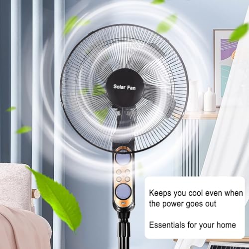 Ventilateur sur pied solaire rechargeable 4 vitesses avec télécommande - 3
