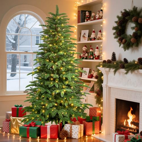 Alupssuc 6.5ft Prelit Artificial Hinged Upgraded Layered Christmas Tree with Remote, 380 Pre-Lit...