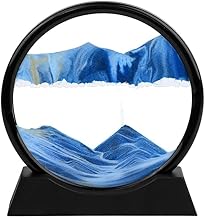 MAHNTMART Moving Sand Art Picture Glass Liquid Painting 3D Natural Landscape showpieces for Home Decor Antique Gifts for Kids Office Desktop Decoration Desk Table Decorative Items (Deep Sea Blue)