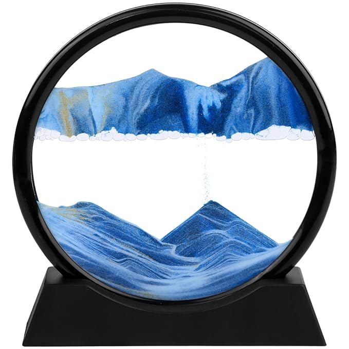 Image of Moving Sand Art Picture Glass Liquid Painting 3D Natural Landscape showpieces for Home Decor Antique Gifts for Kids Office Desktop Decoration Desk Table Decorative Items (Deep Sea Blue)