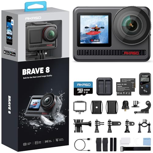 Image of AKASO Brave 8 4K60FPS 33ft Waterproof Action Camera with 64GB Card Bundle