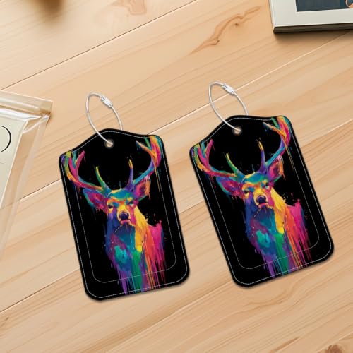 Image of Neon Deer Luggage Tags 2 Pack, PU Leather Privacy Flap