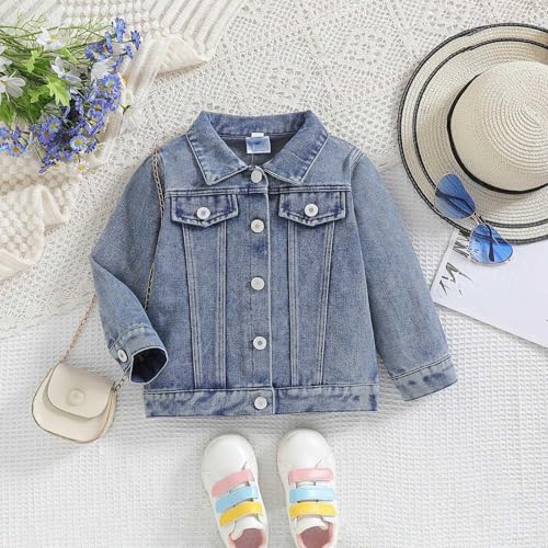 Toddler Girls Trucker Jacket Letter Embroidered Lapel Collar Button Outwear Long Sleeve Denim Jacket with Pocket2