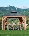 GarveeLife Hardtop Wood Gazebo 12'x12' for All Weather, with Double Metal Roof, Heavy Duty Wooden Frame, Net, and Curtain, Permanent Building for Patio, Deck, Backyard, Lawn, and Garden, Khaki