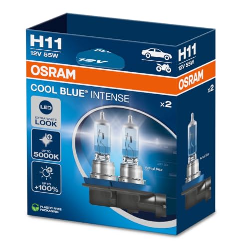 OSRAM COOL BLUE INTENSE HB3, +100% di luminosità in più, fino a 5.000 K, lampada frontale alogena, aspetto LED, scatola pieghevole sospesa (2 lampade)