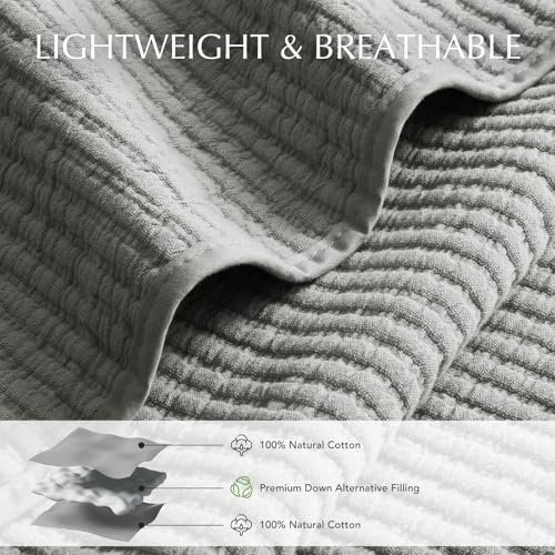 Image of EVERGRACEHOME Cotton Coverlet Set King Size 3 Pieces, Lightweight Soft Ribbed Matelasse Bedspread Quilt Set, Cozy Oversized Quilted Bedding Set with 2 Pillow Shams for All Seasons, Fog Gray