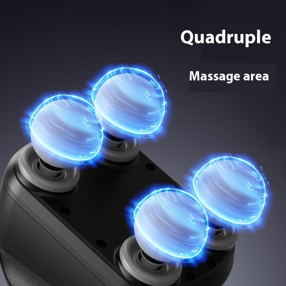 DAZZLEEX Masajeador de fascia de tejido profundo de 4 cabezales con 12 niveles ajustables, dispositivo eléctrico de masaje muscular recargable por USB para aliviar el dolor de cuello, hombros, espalda