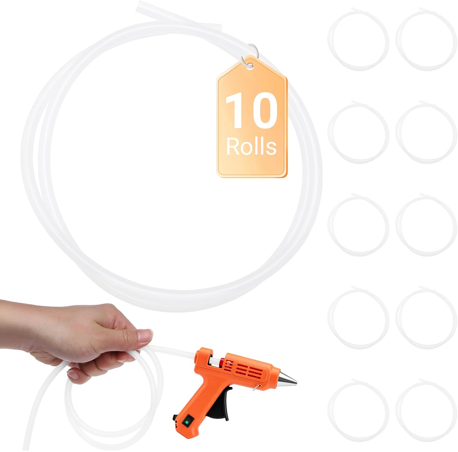 10 Pack Long Hot Glue Stick Rolls - 3.28 FT Long x 0.27" Diameter Mini Hot Glue Sticks for Fabric, Wood, Metal, Glass, Plastic, Floral