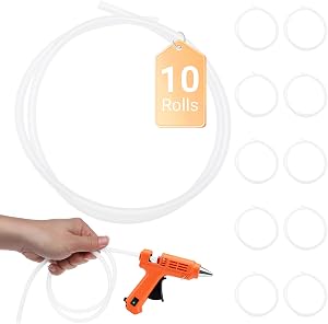 10 Pack Long Hot Glue Stick Rolls - 3.28 FT Long x 0.27" Diameter Mini Hot Glue Sticks for Fabric, Wood, Metal, Glass, Plastic, Floral