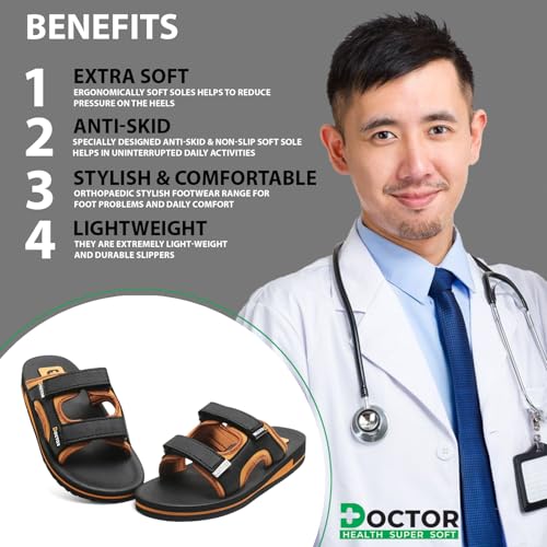 Image of DOCTOR HEALTH SUPER SOFT Men's Casual Slippers with Soft Cushioned Sole, Double Strap with Toe Loop Design, Lightweight Anti-Slip Everyday Wear Slippers for Home and Outdoor Use