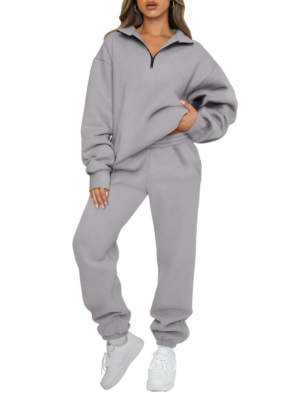 AUTOMET Women's Sweatsuits 2 Piece Outfits Lounge Sets | Cozy Airport Outfits,Casual Sweat Sets for Fall and Winter,Half Zip Pullover and Baggy Sweatpants with Pockets