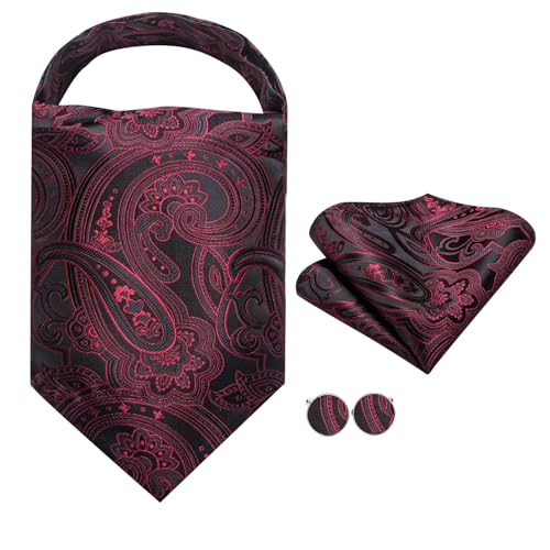 Image of Dubulle Paisley Floral Ascot for Men Self Tie Mens Cravat and Pocket Square Cufflinks Wedding