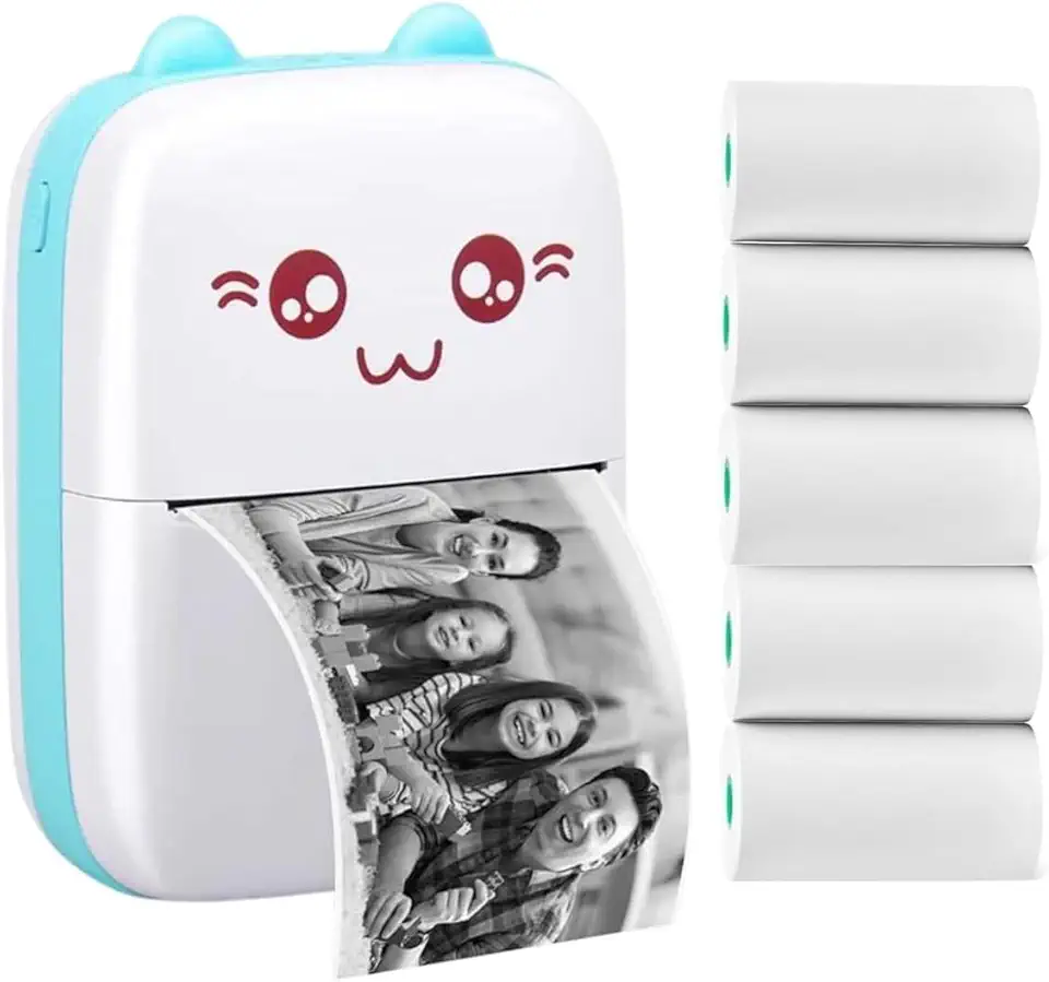 Mini Impressora Térmica Portátil Sem Fio 200dpi – Imprime Fotos, Etiquetas, QR Code, Listas e Muito Mais | Bateria 1000mAh | Compatível com Android e iOS | Impressão Sem Tinta