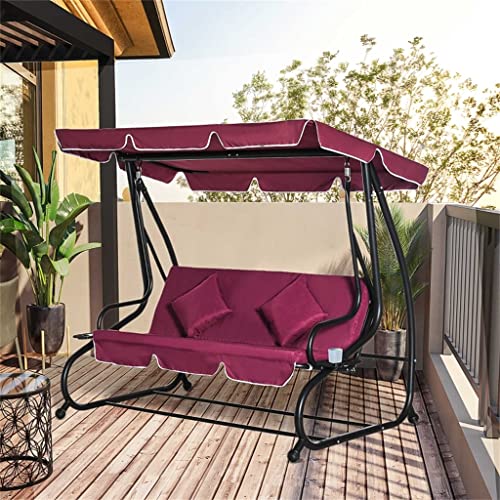 Zhuhw Red 3-Seat Outdoor Patio Swing Chair,Converting Flat Bed,With Adjustable Shade,Removable Cushions For Porch,Garden #TOP1