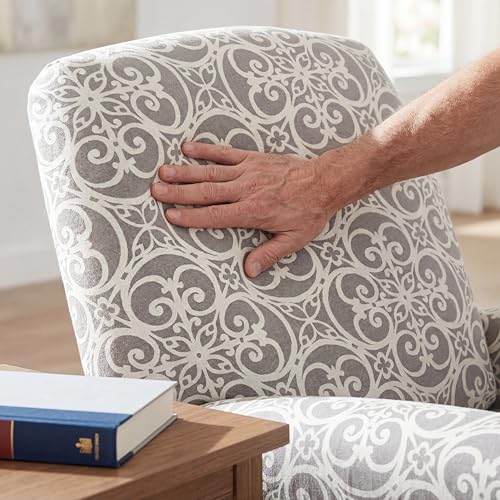 Image of Printed Linen Fabric Manual Recliner Chair, Oversized Lazy Boy Recliner with Rolled Armrest, Breathable Living Room Reclining Chair for Adults Reading, Gaming, Napping, Relax, Gray
