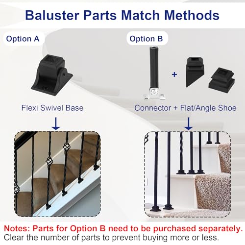 5-Pack Skinny Scroll Iron Balusters for Staircase Interior,44" Decorative Metal Balusters for Decks, S Balusters 1/2" Square Metal Balusters with Iron Baluster Swivel Shoes by Sidasu - Image 6