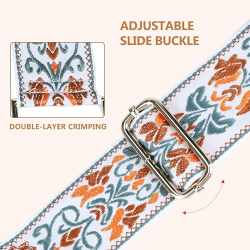Image of Purse Strap, Adjustable Embroidery Flower 2 Inch Wide Purse Straps Replacement Crossbody for Women