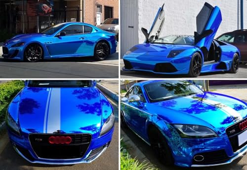 Image of LZLRUN 1FT x 5FT Chrome Mirror Vinyl Wrap Adhesive Car Sticker Decal Film (Blue, 3FT x 10FT)