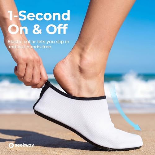 Image of SEEKWAY Water Shoes Quick-Dry Aqua Socks Barefoot Slip-on for Beach Pool Swim River Yoga Lake Surf Women Men Black SK001