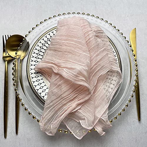 Ehldekol Cheesecloth Gauze Napkins With Wrinkled, Set Of 10, Over Sized 19.5X19.5 Inches, Weddings Decorative Napkins, Hand Dyed 100% Cotton Napkins (Blush Pink, Napkin) #TOP6