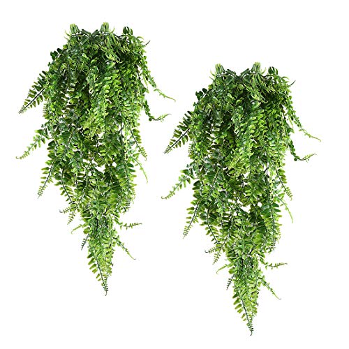 Haplia Artificial Plants Vines Ferns Persian Rattan Fake Plant Faux Hanging Boston Fern Flowers Vine Outdoor Uv Resistant Plastic Plants For Wall Indoor Hanging Baskets Wedding Garland Decor-2 Pcs #TOP13