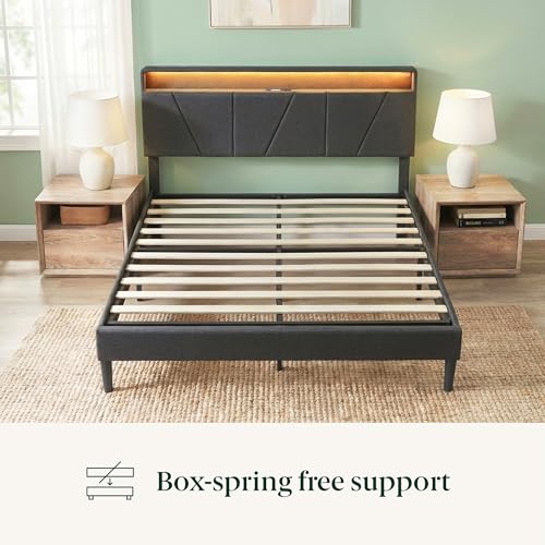 Zinus Maya Upholstered Platform Bed Frame, Space-Saving Two-Tier Headboard Storage, Mood Setting RGB LED Lights, Built-in USB Charging Station, Soft Ambient Night Light, No Box Spring Needed, Full by Zinus - Used condition - Image 7