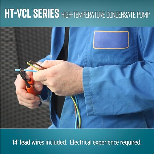 Image of Little Giant HT-VCL-60-P 1 /3 HP, 115-Volt, 575 GPH, 62-Ft. Shutoff, High Temperature Plenum Condensate Pump with 14-Ft. Lead Wires, Black, 553160101