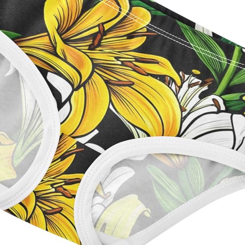 Cotton Toddler Underwear Floral Lilies Yellow White Petals Girl Panties Cute Cartoon Kids Briefs Undies 2t4