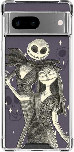 Skinit Clear Phone Case Compatible with Google Pixel 8 - Officially Licensed Disney The Nightmare Before Christmas Jack and Sally Art Design