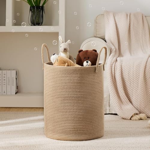 Image of Laundry Basket for Clothes | Large Cotton Rope Laundry Hamper with Handles | Foldable Storage Basket Bathroom & Living Room | Laundry Bag for Clothes | Toys & Blanket | 36 x 36 x 46 cm