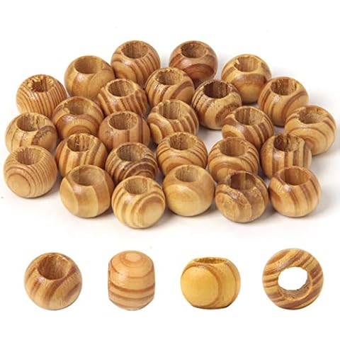 HAPY SHOP 120 Pcs Natural Wooden Beads,20mm Diameter Round Wood Loose Beads Large Hole (10mm) Spacer Beads with Beautiful Grain for DIY Handmade Crafts Cover