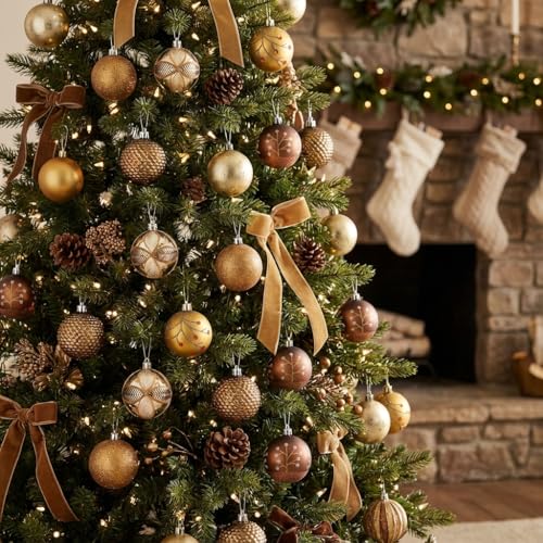 Valery Madelyn Christmas Ornaments Set, 30ct 2 Inches Brown Copper and Gold Shatterproof Christmas Tree Decorations, Woodland Bronze Hanging Ball Ornaments Bulk for Xmas Holiday Decor by Valery Madelyn - Image 2