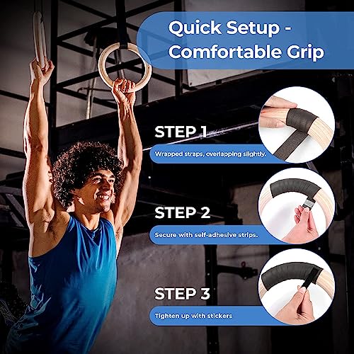 image for LIFERUN Gymnastics Rings, Olympic Rings Wooden 1100lbs with Adjustable