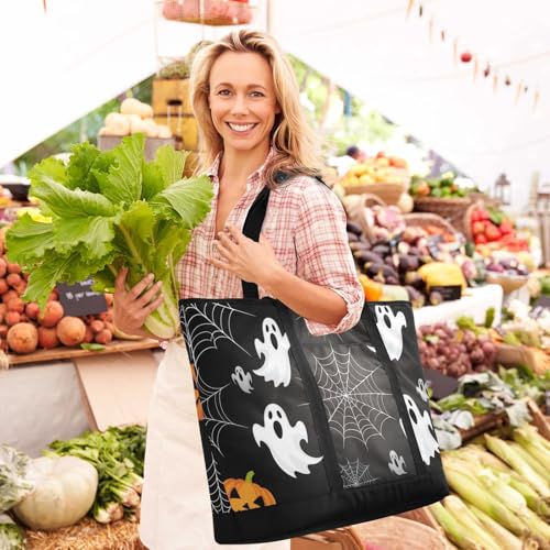 Pumpkins Halloween Spirits Large Insulated Tote Bag for Grocery Shopping Reusable Tote Bags for Women Men, Cooler Bag with Zippered Top & Handles for Beach Picnic Travel2