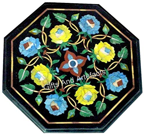 Gifts And Artefacts Mesa auxiliar Pietra Dura Art de 13 x 13 pulgadas para decoración de bar, mesa de café de mármol negro con aspecto de lujo, Radharani3461260224